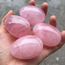 천연 핑크 로즈 쿼츠 달걀 모양 크리스탈 힐링 볼 스피어 보석 1개, 2pc