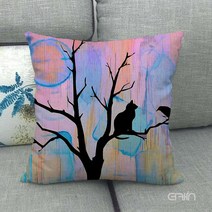 더캣 냥이와까치쿠션 솜포함쿠션 거실쿠션 쇼파등받이쿠션 사각쿠션 고양이캐릭터 구름쿠션, 399