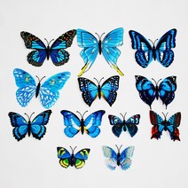 3D 겹날개 나비 입체 스티커 나비모형 벽장식 버터플라이 월 데코 카페 소품 DIY 블루 12P