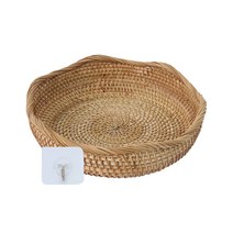 줍줍상점 라탄 원형 사각 육각 트레이 바구니 바스켓 실리콘후크, 물결 원형 트레이 (중)+실리콘후크 1매