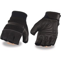 월드몰/ Milwaukee Leather MG7504 남성용 블랙 젤 팜 가죽 및 메시 핑거리스 장갑