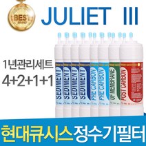 현대큐시스 JULIET III 고품질 정수기 필터 호환 1년관리세트, 선택1 - 8인치 한방향 1년관리세트(4+2+1+1=8개)