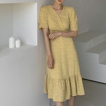 [나인]플로럴 러플 브이랩 원피스OP-5721