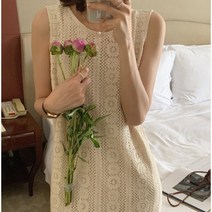 휴가지룩 바캉스룩 레이스 자수 단정한 민소매 원피스 비치 하객룩 쉬폰 플리츠 여름 미니