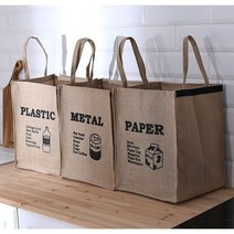 아이코리아 재활용가방 분리수거함 방수코팅 빈티지 쥬트 원룸, 메탈