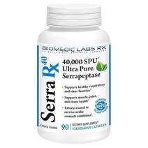 SerraRX 40000 SPU 세라펩타제 장 코팅 단백질 분해 전신 효소 GMO 프리 글루텐 비건 식물성 캡슐 90개 USA 미국
