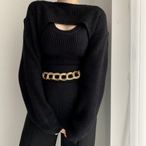 스키니어 크롭니트티+니트민소매 세트