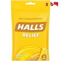 HALLS Relief Honey Lemon Flavor Cough Drops 호올스 릴리프 허니 레몬 맛 코프 드롭 목캔디 30개입 6팩, Halls-Relief-Honey-Lemon-30dro, 6개
