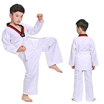 새로운 TKD 의상 의류 흰색 태권도 유니폼 WTF 가라테 유도 도복 의류 어린이 성인 남녀 긴 소매 Gi