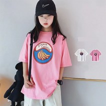 여누키즈 키즈 주니어 여아 남아 공용 바나나 순면 반팔 티셔츠 130~170 데일리 등원 등교 룩 평상복