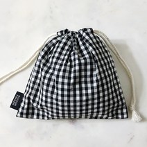 린네 자체제작 블랙 깅엄 체크 복조리 스트링 파우치