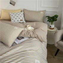 Minimal Home&Lifestyle 심플체크 순면 연마 기술 이불 세트 4종 세트 이불커버+ 침대시트 + 베개커버
