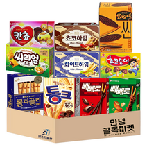 [안녕골목마켓] 인기과자 선물세트 3번_빼빼로2종(오리지널 아몬드)+롤리폴리+칸쵸+씨리얼+초코하임+화이트하임+다이제씬+초코송이+통크, 안녕골목마켓 인기과자선물세트3번, 1세트