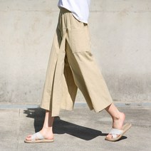 국내생산 밴딩 린넨 랩통바지 8부 치마바지 와이드팬츠 스커트팬츠 마바지 린넨통바지