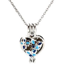 K994 실버 에나멜 하트 나비 비즈 진주 케이지 펜던트 체인 아로마 에센셜 오일 디퓨저 로켓 목걸이|Pendant Necklaces|