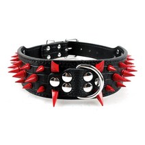 Berry Pet 날카로운 스파이크 스터드 개 목걸이 - 세련된 가죽 개 목걸이 - 5.1cm(2인치) 중형 및 대형견용 - 핏불 마스티프와 같은 - 레드 리벳 및 블랙 가죽 3, Width:2.0',Neck 19-22'