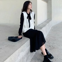 긴소매원피스 여성 봄가을 하프기장 작은 니트조끼 코디 키커 보이는 룩 1823340262