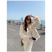 SJW 겨울 여성용 숏 털코트 밍크 페이크퍼 따뜻한 고급스라운 트위드자켓 점퍼 럭셔리룩