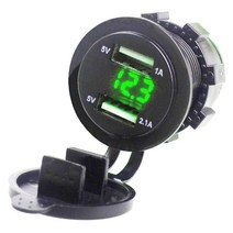 차량용 멀티시거잭 듀얼소켓 eafc 5v 3.1a 듀얼 usb 충전기 어댑터 with led digital voltmeter for phone pad 태블릿 보트 오토바이, 초록