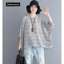 퀸앤조이 빅사이즈 린넨혼방 아물아물 가오리핏 반팔 블라우스***판매자 퀸앤조이***