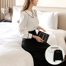 시크라인 배색 테이핑 플랫 카라 블라우스