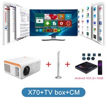 Everycom X70 미니 LED 지원 1080P WiFi 프로젝터 포켓 피코 휴대용 LCD 무비 멀티미디어 스마트폰 비머 홈 시네마, X70+TV박스+CM