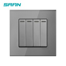 키친 리모델링 인테리어 시트지 SRAN 영국 버튼 조명 스위치 4 갱 1way 크리스탈 강화 유리 패널 86x86mm, 05 Gray A6_01 4gang 1way