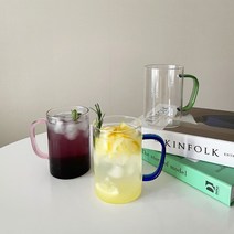 파스텔 손잡이 내열 유리잔 컵 3color, 블루