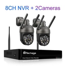 Techage-무선 보안 카메라 키트 8CH 3MP 와이파이 PTZ IP 야외 자동 추적 양방향 오디오 풀 컬러, 04 8CH NVR 2 Cameras_03 2T