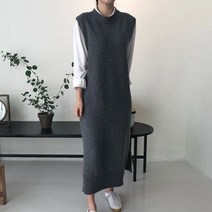 빅사이즈 긴 드레스 O넥 민소매 그레이 니트 조끼 여성용 겨울 로브 와일드 캐주얼 빈티지 맥시 베스티도 검정색 스웨터
