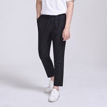 클로니아 쿨워싱 린넨 밴딩 배기핏 블랙 팬츠 남성 빅사이즈 9부 여름 마바지 MJU-667