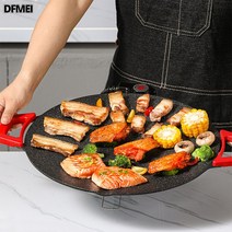 DFMEI 유도 밥솥 베이킹 팬 스톤 스퀘어 베이킹 팬 가정용 비 스틱 바베큐 팬 철판 구이 그릴 플레이트, 블랙 36cm 전기구이판입니다.