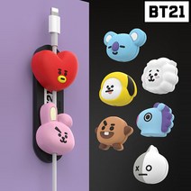 BT21 페이스 마그네틱 케이블홀더 컴퓨터책상선 충전기정리 자석 전선 정리클립 4개1세트, 알제이+슈키+망+쿠키