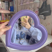 insfree 탁상용 이중 목적 하트 모양의 거울 벽걸이 형 피크닉 사진 그물 빨간 거울 장식 거울 탁상용 화장 거울, 자주색