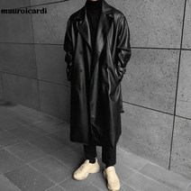 인조가죽 오토바이 자켓 이월상품 역시즌 가죽잠바 가죽점퍼 레트로 mauroicardi 봄 가을 롱 블랙 오버사이즈 인조 가죽 트렌치 코트 남성 2022 드롭 숄더 벨트 인조