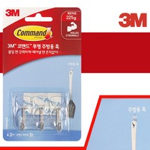 cnm_383 3M 코맨드 투명 주방용 훅3P (주의17067CLR) 벽 후크 소품고리 다용도훅 벽고리 후크행거 후크걸이, 영샵◇상품선택◇