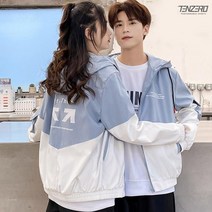 시그니처 봄 가을 자켓 바람막이 남녀 공용 점퍼 자켓 커플 초경량 투톤 후드집업 오버핏 생활방수 작업복 잠바