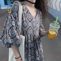 숙녀옷장 여성 브이넥 하와이안 데일리 원피스 L030