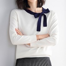 데일로엔 여성용 리본 넥 포인트 긴팔 니트