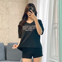 여성 편안한 레터링 반팔 티셔츠