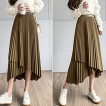 리틀깽스 가을 겨울 오피스룩 출근룩 데이트룩 백화점퀄리티 편안한밴딩 유니크 디자인 언발 주름 플리츠 롱스커트