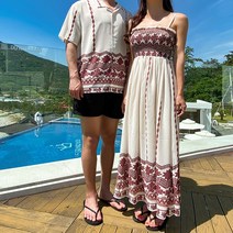 신혼 허니문 비치웨어 오프숄더 원피스 여행 시밀러 커플룩 OP18882F