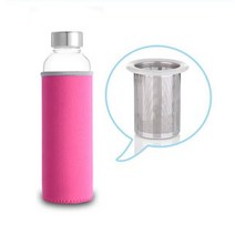 UPORS 고온 내성 유리 스포츠 물병 차 인퓨저 보호 가방 물병 550ml, 04 Pink