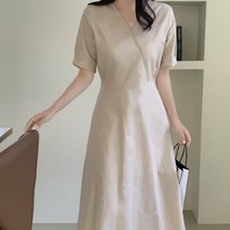 [바보사랑] 여성 여름 도드 린넨 랩 반팔 롱 원피스