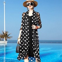 여름 여성 비치 쉬폰 자켓 롱 카디건 코트 도트 선 스크린 Chaqueta Mujer