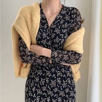 주름 꽃 잔잔한 무늬 롱원피스 여성스러운 쉬폰소재