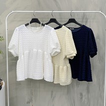 행복여[신상무배]솜사탕 퍼프 셔링 플레어 블라우스