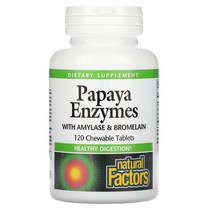 내츄럴팩터스 Papaya Enzymes with Amylase & 브로멜라인 120 Chewable 정, 120 Count