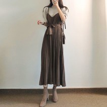 요시아나 [당일발송] 쇼콜라 스웨이드 플리츠 끈나시 롱 원피스 -2컬러