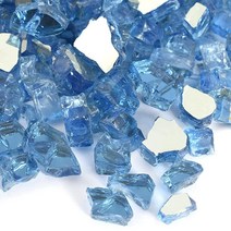 HOKPA Reflective Tempered Fire Glass 1lb Blue Crushed Pit Gems Chips for Patio Fireplace Decoration